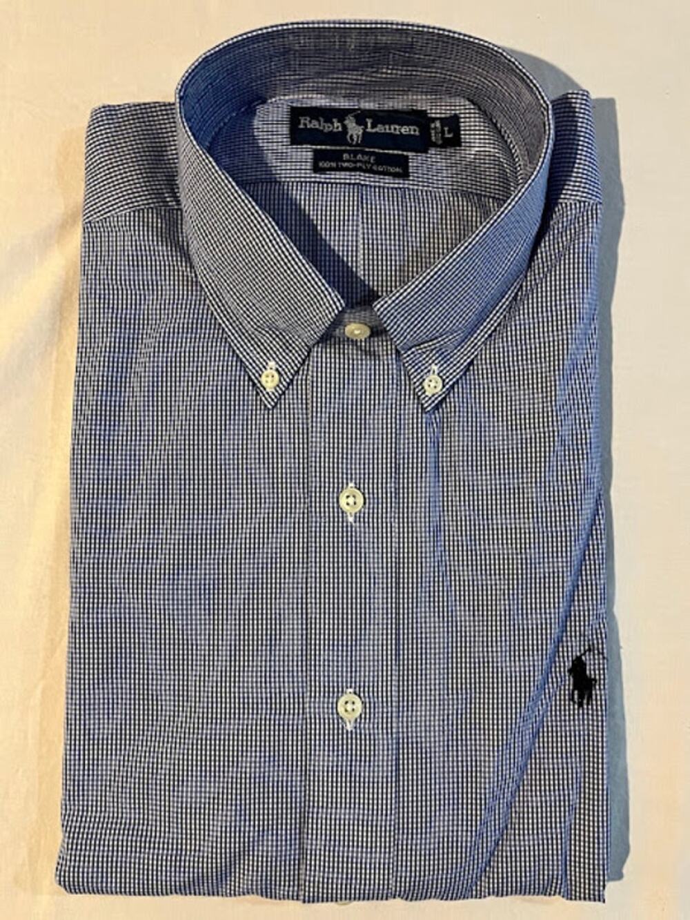 VTG 80s Ralph Lauren Shirt Blake Mens Button Down Blue White Check Preppy Sz L